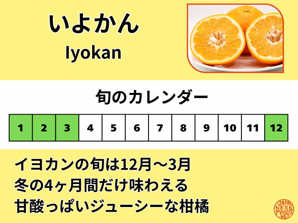 イヨカン（伊予柑）の旬カレンダー 12月から3月が食べ頃を示す図表