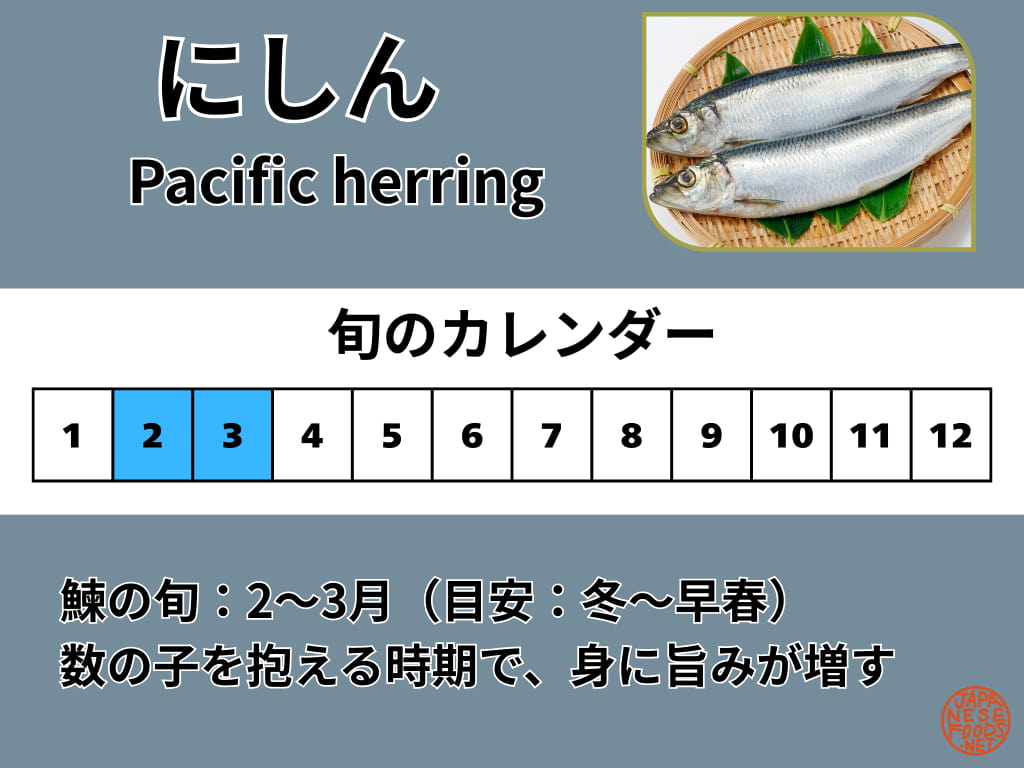 鰊（にしん）の旬を示したカレンダー（2月〜3月）
