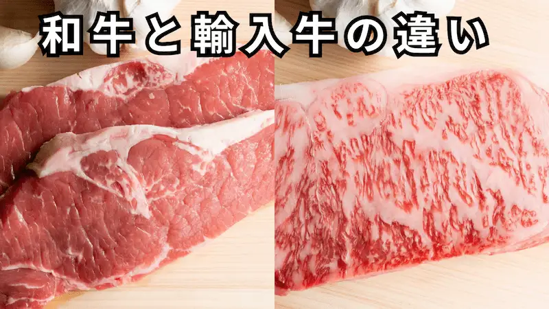 輸入牛と和牛のサーロインを見比べた画像