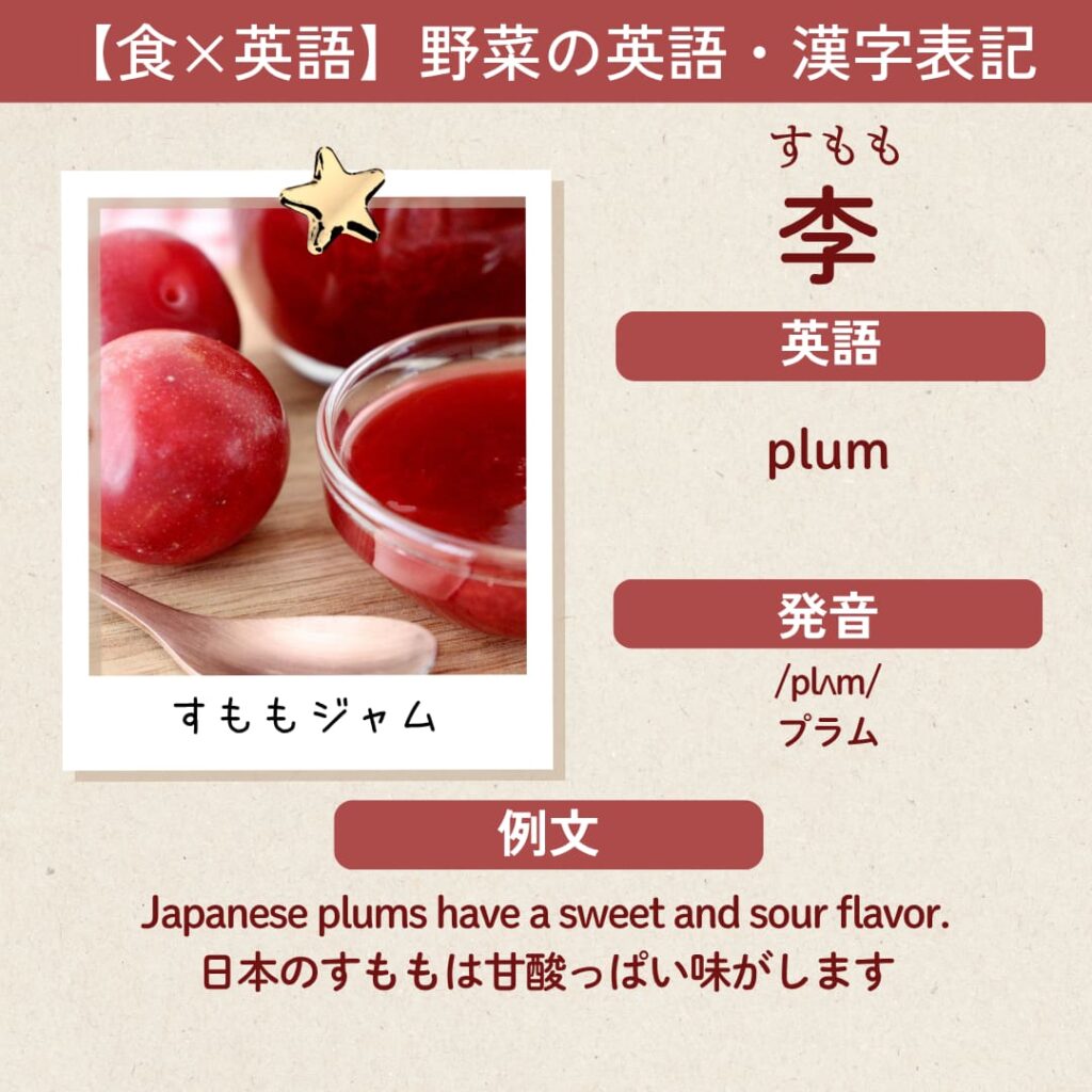 「plum（プラム）」と書かれた英語カード｜すももの英語表記