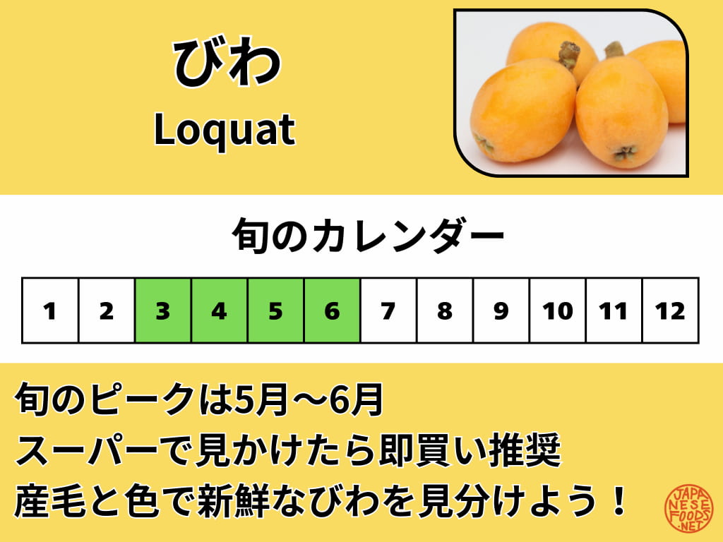 びわの旬カレンダー 3月から6月まで出回り旬のピークは5月から6月 産毛と色で新鮮なびわを見分ける方法