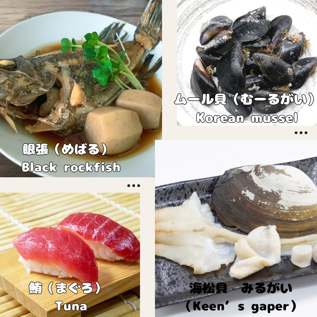 魚介類の漢字と英語表記一覧（ま行）