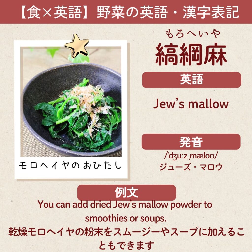 Jew’s mallowの英語カード｜モロヘイヤの英語表記
