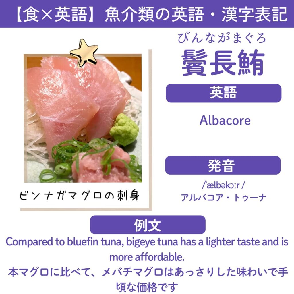 ビンナガマグロの英語表記 Albacore tuna｜発音と英語名