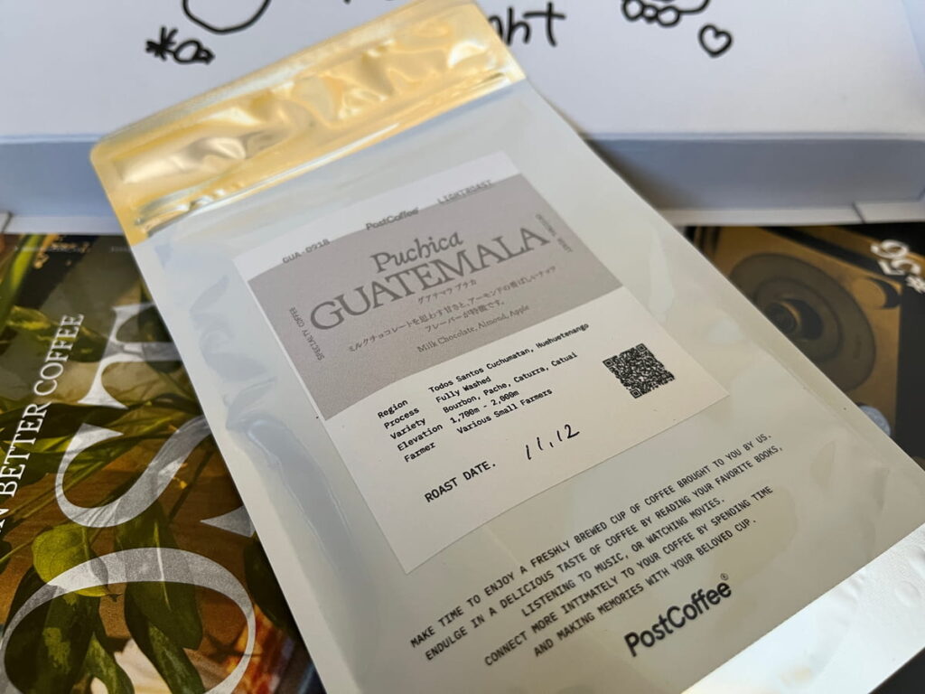 ポストコーヒー グアテマラ プチカ のパッケージと豆の画像