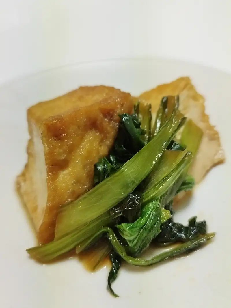 赤魚の献立の副菜:厚揚げとチンゲン菜のオイスター炒め