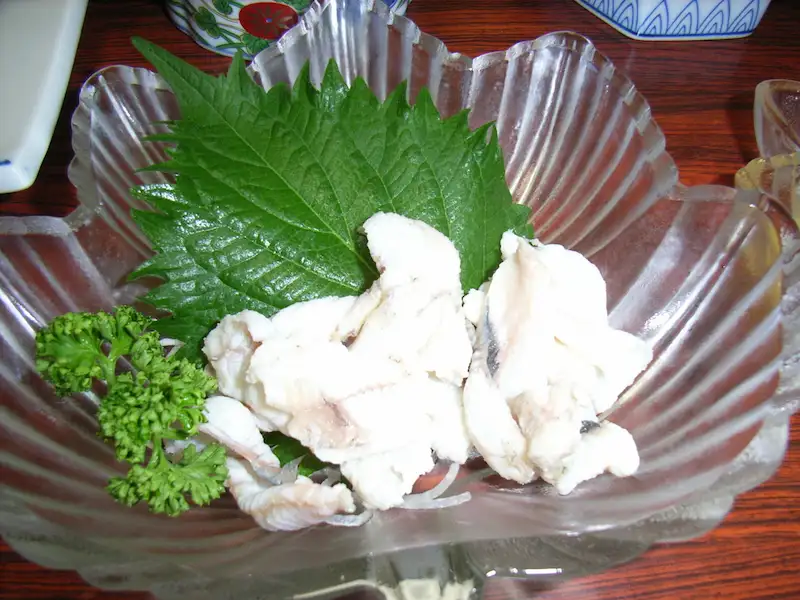 皿に盛り付けた鰻の湯引き