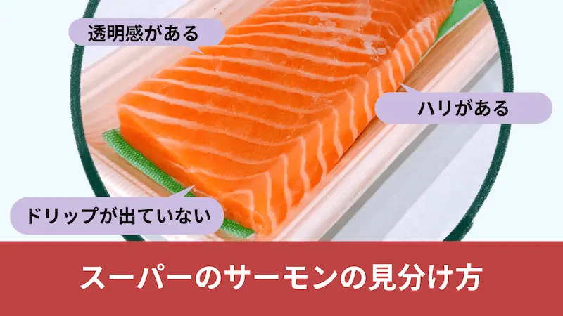スーパーでサーモンの柵を選ぶときの目安を表した画像